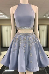 Sparkle Blue Two Pieces Beads Sequin Short Prom Homecoming Dresses
