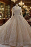 Sparkle Lace Long Sleevess Champange Luxurious corset Wedding Dresses