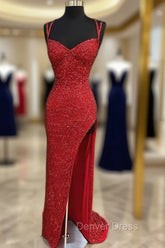 Sparkle Red Bodycon Sequined Long Prom Dresses