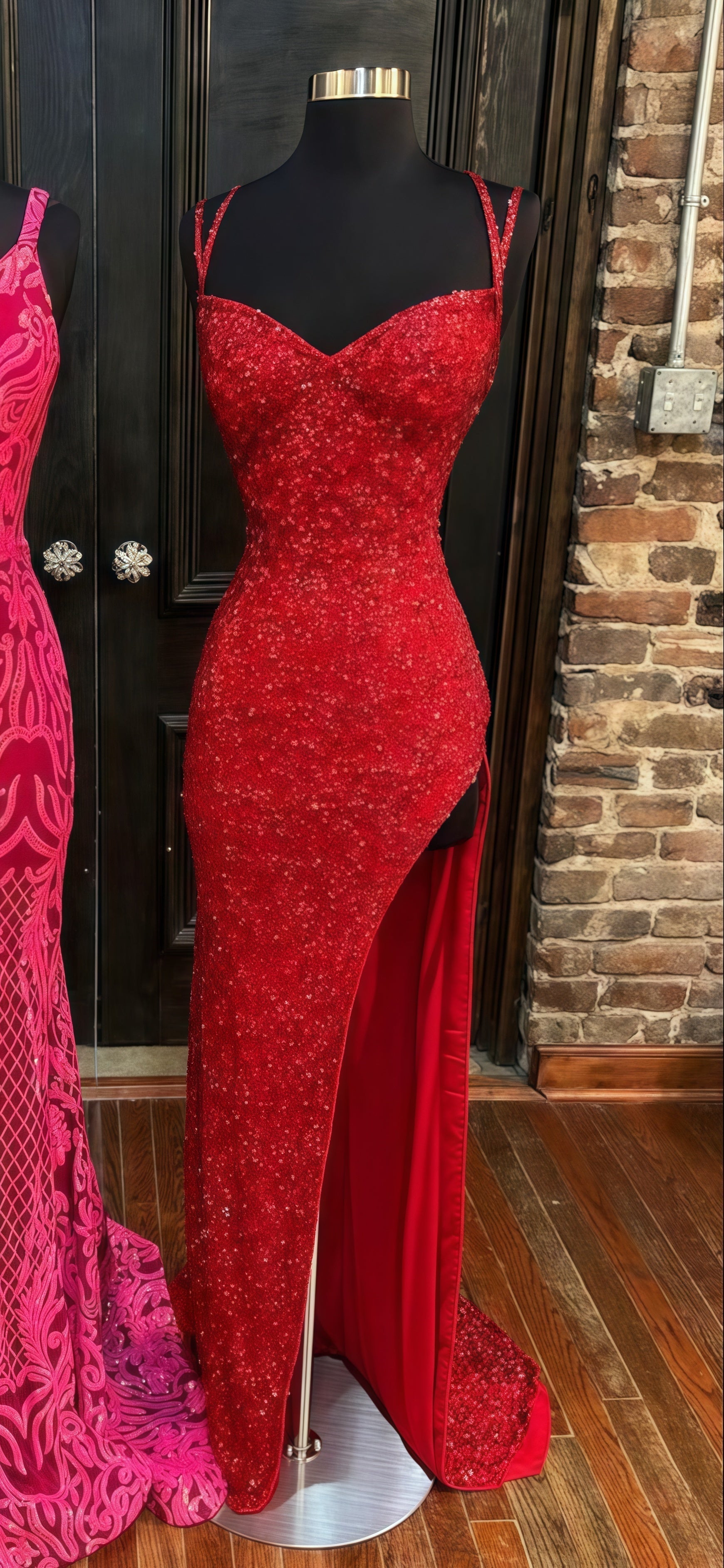 formal dresses bodycon Red Ribbed Maxi Dress