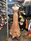 Sparkling Pink Mermaid Halter Neck Crossback Backless Tulle Long Prom Dresses Evening Dresses