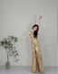Sparkling Yellow Mermaid Deep V Halter Neck Slit Sequined Long Prom Dresses Evening Dresses