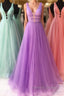 Sparkly A Line V Neck and V Back Prom Dress with Thin Belt, Prom Graduation Prom Dresses