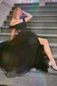 Sparkly Black Tulle Long Prom Dresses with Lace