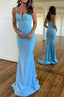 Sparkly Blue Corset Sequins Mermaid Long Prom Dresses