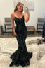 Sparkly Dark Green Sequins Mermaid Sweetheart Long Prom Dresses