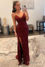 Sparkly Dark Red Sequins Long Prom Dress with Slit Prom Dresses