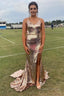 Sparkly Golden Sequins Mermaid Long Prom Dresses with Fringes