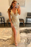 Sparkly Golden V Neck Sequins Long Prom Dresses