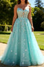 Sparkly Green A-Line Strapless Sequins Corset Long Prom Dress with Slit
