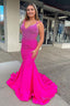 Sparkly Hot Pink Mermaid Sequins Open Back Long Prom Dresses