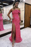 Sparkly Hot Pink One Shoulder Sequins Long Prom Dresses