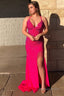 Sparkly Hot Pink Sequins Mermaid Long Prom Dresses with Fringes