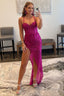 Sparkly Hot Pink Sheath Sequins Long Prom Dresses with Slit