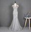 Sparkly Light Grey Mermaid V-Neck Beaded Tulle Train Prom Dresses Evening Dresses