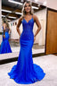 Sparkly Mermaid Royal Blue Beaded Long Prom Dresses with Appliques