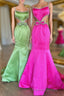 Mermaid Prom Dress Spaghetti Straps Long Prom Dresses with Bow