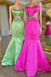 Mermaid Prom Dresses Spaghetti Straps Long Evening Dresses with Bow