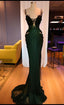 Sparkly Mermaid Spaghetti Straps Sleeveless Sequin Dark Green Prom Dresses Long Lace Prom Dress