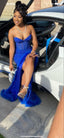 Sparkly Mermaid Sweetheart Neckline Royal Blue Black Girl Prom Dresses Long Prom Dresses