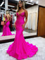 Sparkly Mermaid V Neck Beaded Satin Long Prom Dresses