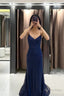 Sparkly Navy Blue Mermaid Long Prom Dresses,Navy Blue Prom Gowns