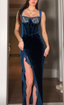 Sexy Slit Velvet Lace Long Prom Dress