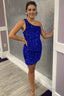 Sparkly One Shoulder Backless Sequins Royal Blue Homecoming Dresses