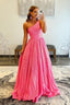 Sparkly Pink One Shoulder A Line Sequins Prom Dresses