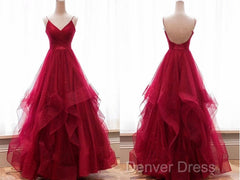 Sparkly Prom Dresses V Neckline, Long Homecoming Dresses, Formal Dresses