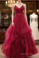 Sparkly Prom Dresses V Neckline, Long Homecoming Dresses, Formal Dresses