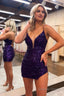 Sparkly Purple Sequins Backless Tight Short Homecoming Dresses with Slit