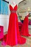 Red Prom Dress A Line Chiffon Long Prom Dresses with Slit