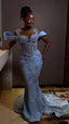 Sparkly Rhinestones Blue Mermaid Long Prom Dress