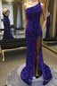 Sparkly Royal Blue Sequins One Shoulder Long Prom