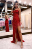 Sparkly Spaghetti Straps Burgundy Sequins Long Prom Dresses with Fringes