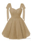 Sparkly Starry Champagne Tulle Short Homecoming Dress Spaghetti Bow Straps Prom Dress Sequin Cocktail Prom Dresses for Teens