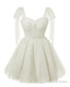 Sparkly Starry White Tulle Short Homecoming Dresses Spaghetti Bow Straps Prom Dress Sequin Cocktail Party Dress for Teens