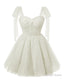 Sparkly Starry White Tulle Short Homecoming Dress Spaghetti Bow Straps Prom Dress Sequin Cocktail Prom Dresses for Teens
