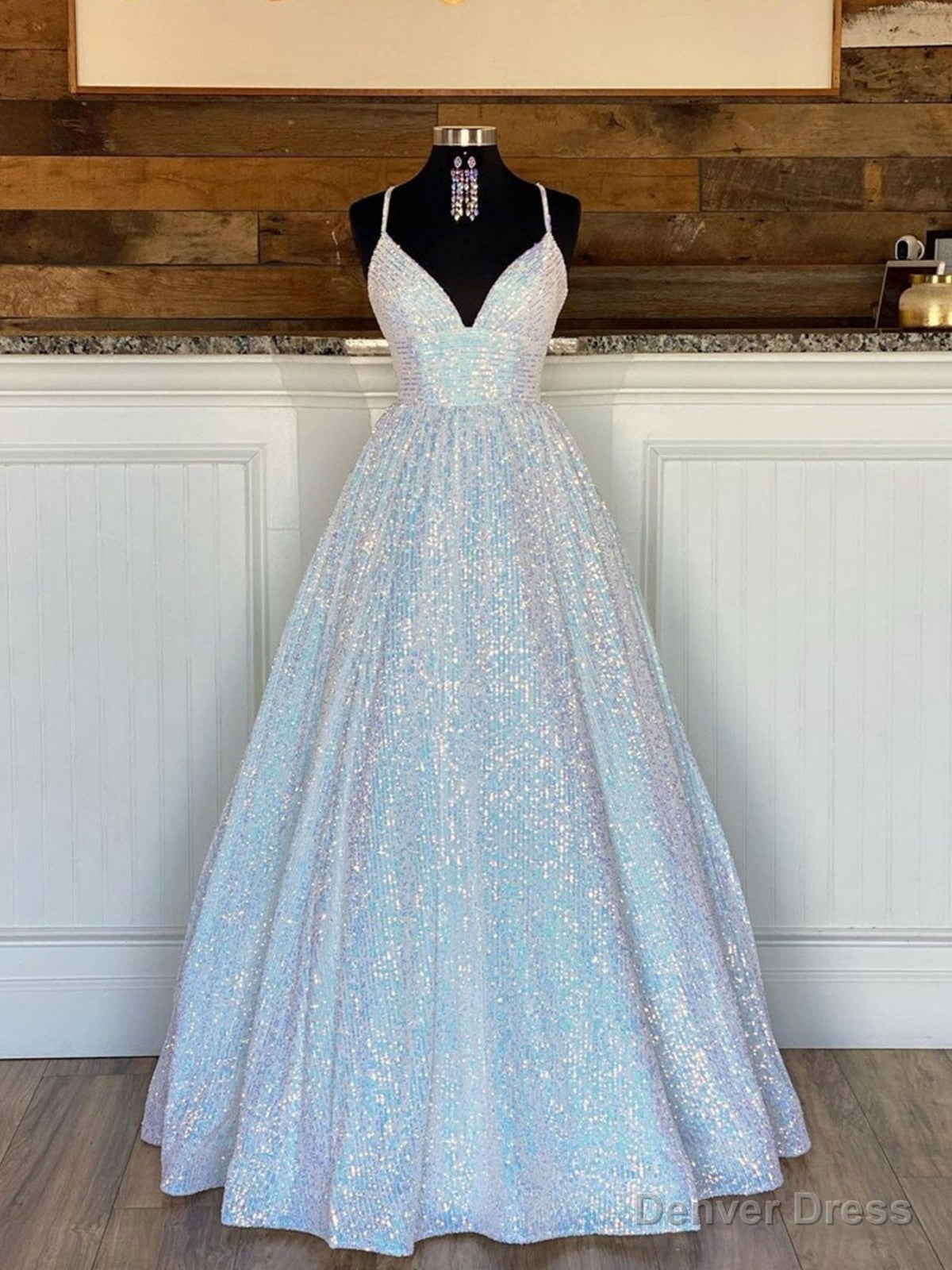 Sparkly V Neck Backless Prom Dress, Open Back Shiny Prom Graduation Dr