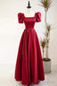 Square Neck Burgundy Long Prom Dress, Wine Red Long Prom Dresses