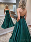 Strapless Backless Emerald Green Long Prom with Pocket, Backless Emerald Green Prom Graduation Prom