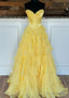 Strapless Ball Gowns Long Prom Dresses with Ruffle Skirt