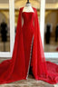 Strapless Beaded Side Slit Red Long Prom Dresses With Cape