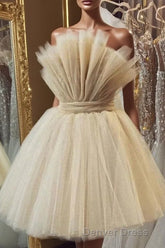 Strapless Beige A Line Short Homecoming Dresses