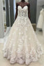 Strapless Champagne Lace Wedding Dress Prom Dresses, Prom Gowns