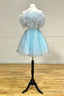Strapless Feather A Line Cute Homecoming Dresses