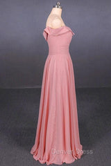 Strapless Floor Length Chiffon Pink Prom Simple A Line Bridesmaid Dresses