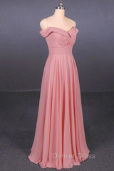 Strapless Floor Length Chiffon Pink Prom Simple A Line Bridesmaid Dresses