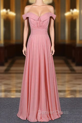 Strapless Floor Length Chiffon Pink Prom Simple A Line Bridesmaid Dresses